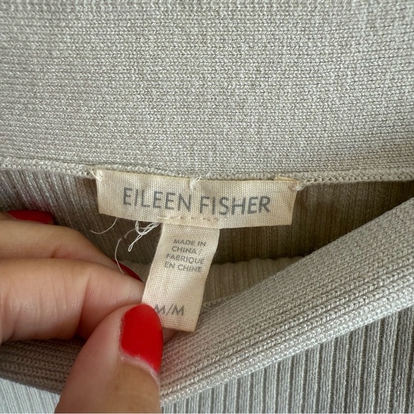 EILEEN FISHER Cream Ribbed Knit Knee Length Pencil Straight Skirt M Medium Silk - Picture 6 of 11